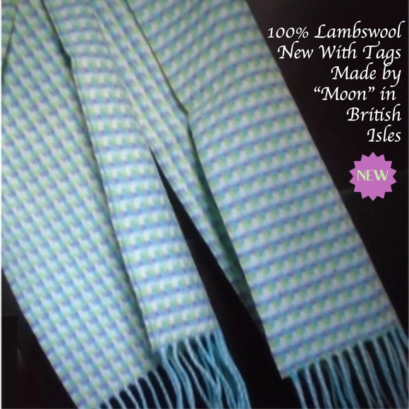 100% Lambswool Scarf - Warm for Winter "Moon" Blue/Green/Purple Check - Picture 1 of 7
